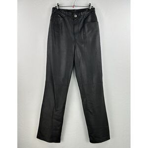 VTG Newport News Easy Style Black 100% Leather Straight‎ Leg Pants Womens Size 8